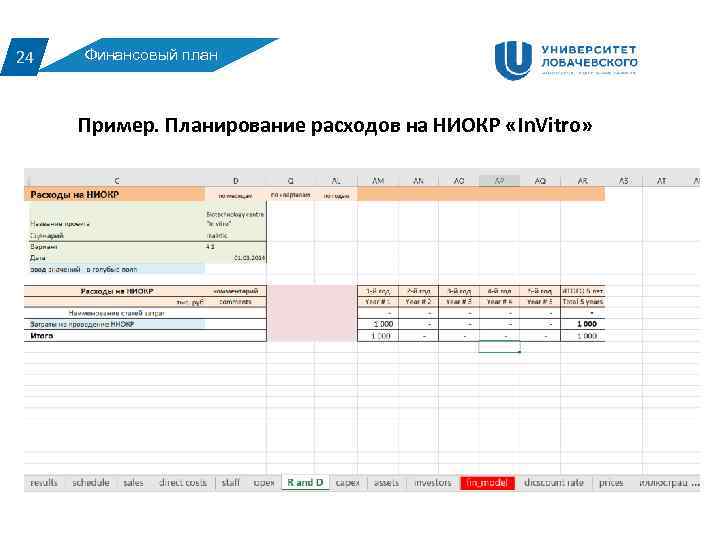 24 Финансовый план Пример. Планирование расходов на НИОКР «In. Vitro» 