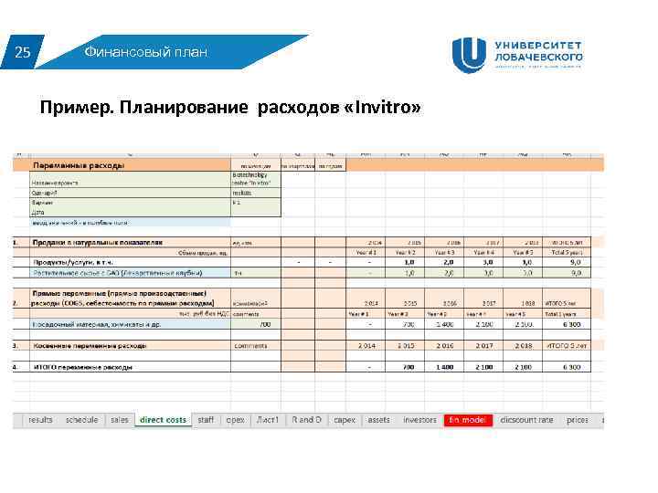 25 Финансовый план Пример. Планирование расходов «Invitro» 