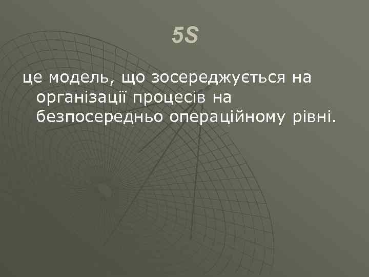 5 S це модель, що зосереджується на організації процесів на безпосередньо операційному рівні. 