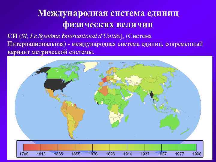 Международная система единиц физических величин СИ (SI, Le Système International d'Unités), (Система Интернациональная) международная