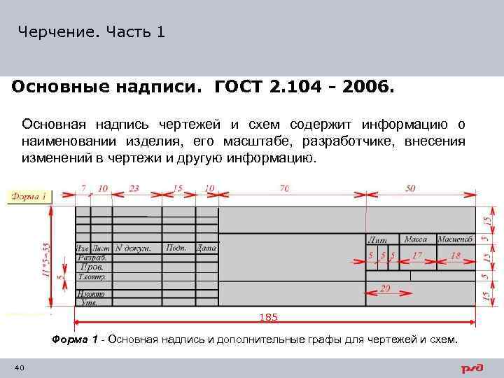 Основная надпись чертежа размеры