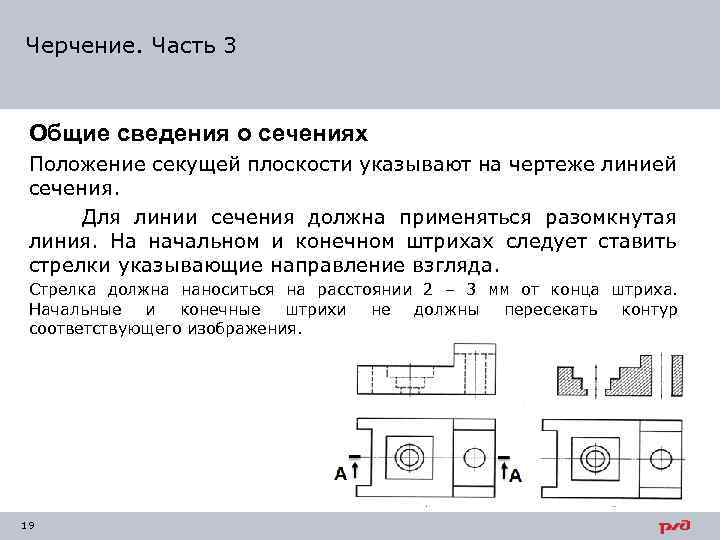 На чертеже для обозначения положения секущей плоскости применяется