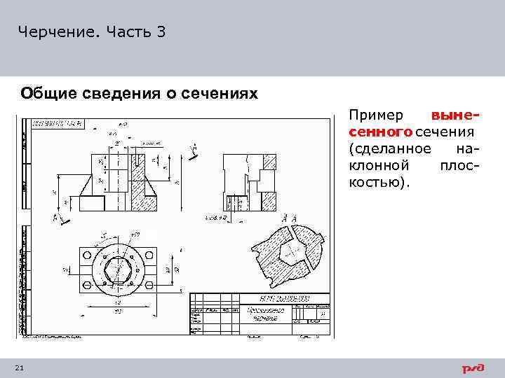 Черчение. Часть 3 Общие сведения о сечениях А-А 21 Пример вынесенного сечения (сделанное наклонной