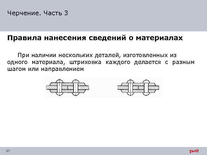 Черчение. Часть 3 Правила нанесения сведений о материалах При наличии нескольких деталей, изготовленных из