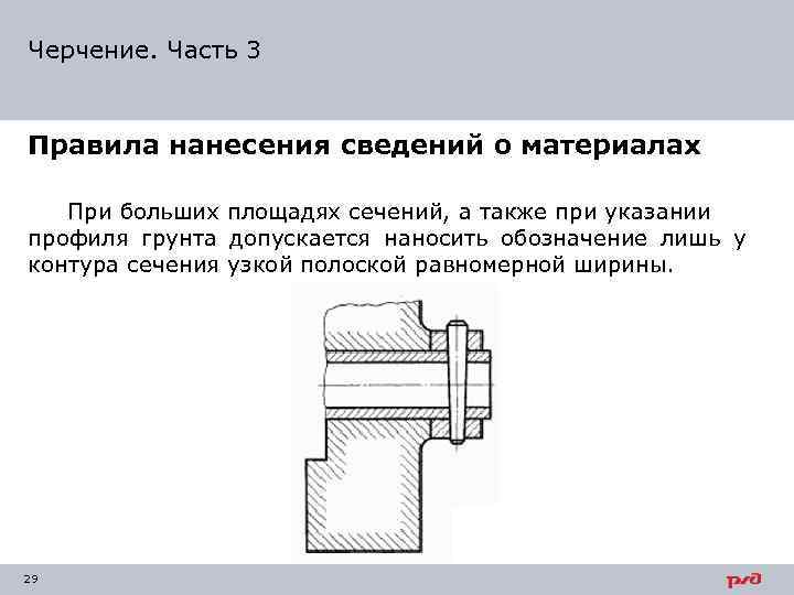 Черчение. Часть 3 Правила нанесения сведений о материалах При больших площадях сечений, а также