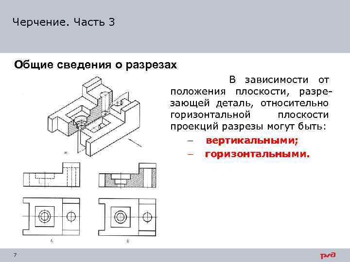 Фронтальный разрез не симетричной детали. Фронтальный разрез несимметричной детали. Разрез несимметричной детали на чертеже. Горизонтальный и вертикальный разрез.