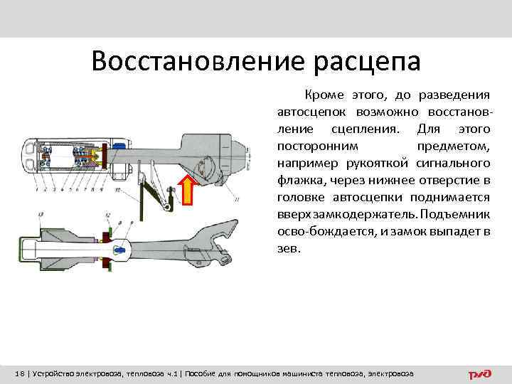 Восстановление расцепа Кроме этого, до разведения автосцепок возможно восстановление сцепления. Для этого посторонним предметом,