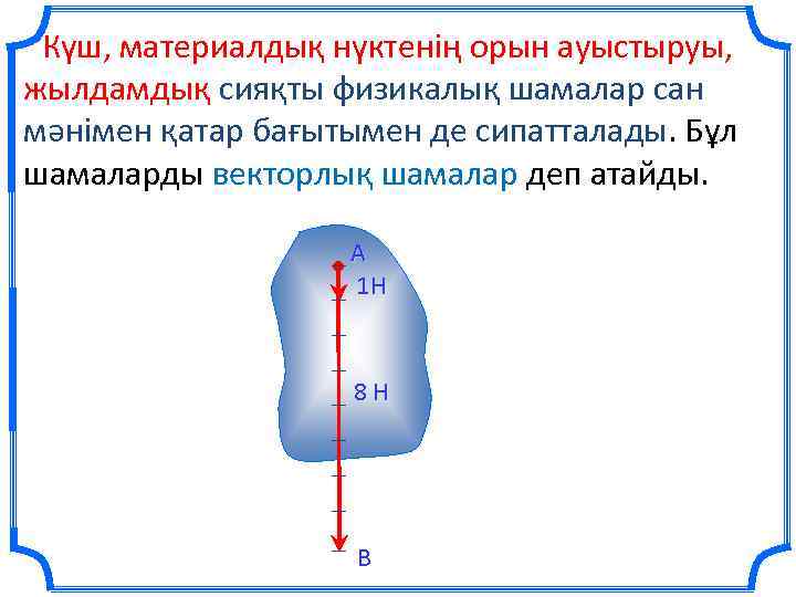 Күш, материалдық нүктенің орын ауыстыруы, жылдамдық сияқты физикалық шамалар сан мәнімен қатар бағытымен де