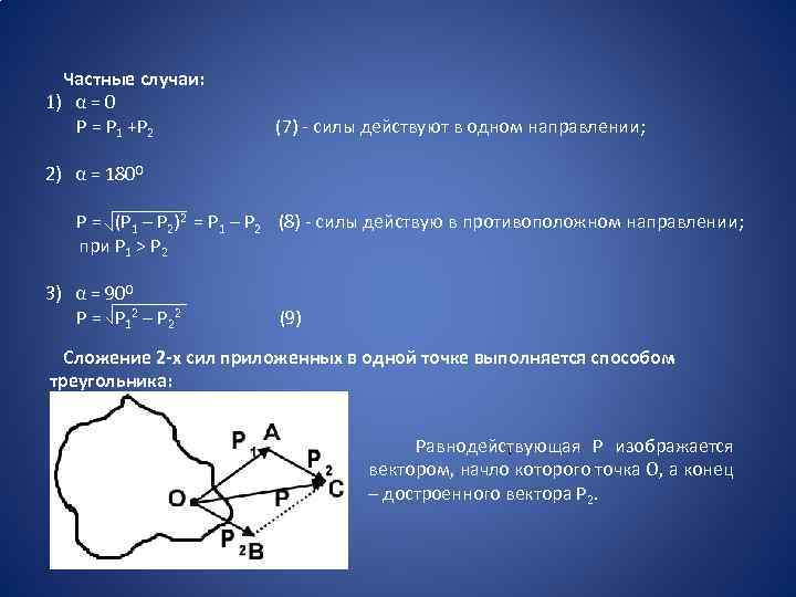Частные случаи: 1) α = 0 P = P 1 +P 2 (7) -