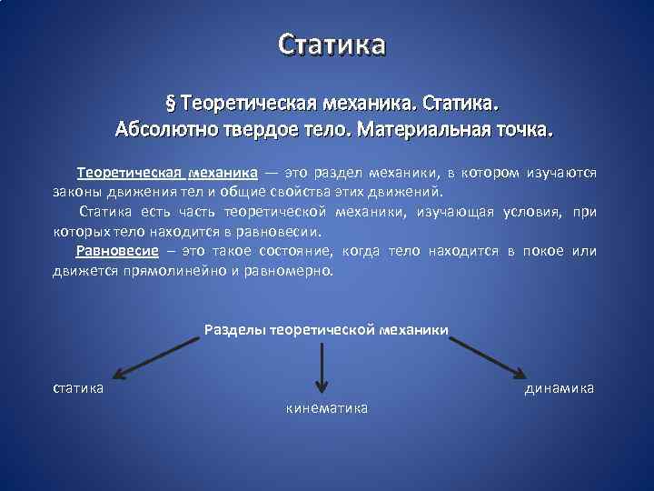 Материальная точка абсолютно твердое тело сила