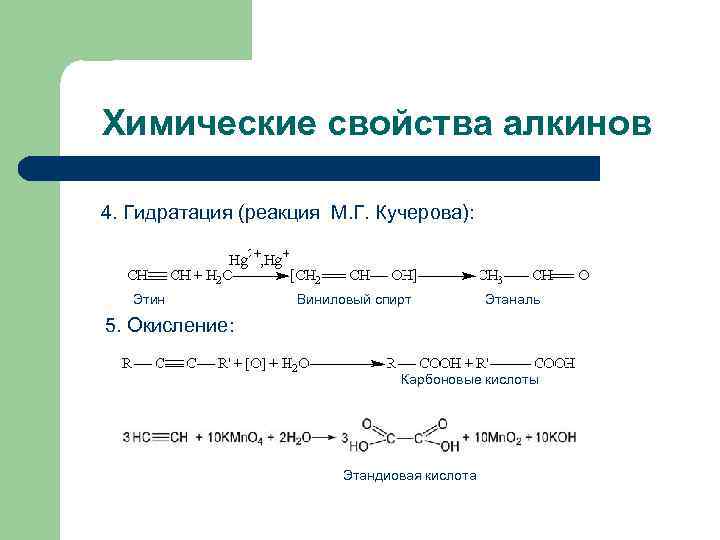 Химические свойства алкинов презентация