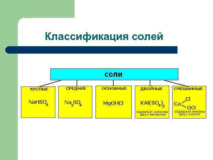 Заполните схему классификация солей