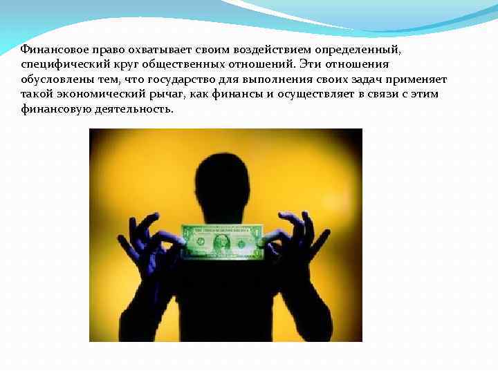 Финансовое право охватывает своим воздействием определенный, специфический круг общественных отношений. Эти отношения обусловлены тем,