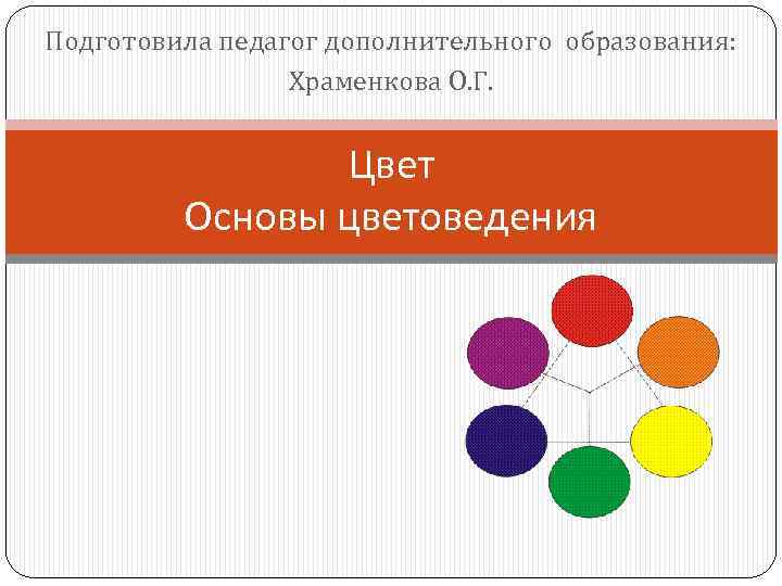 Подготовила педагог дополнительного образования: Храменкова О. Г. Цвет Основы цветоведения 