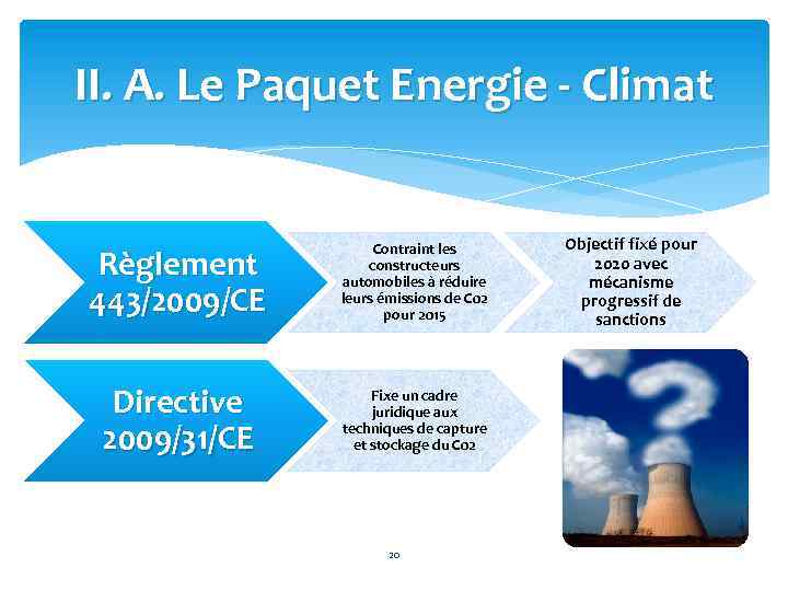 II. A. Le Paquet Energie - Climat Règlement 443/2009/CE Contraint les constructeurs automobiles à