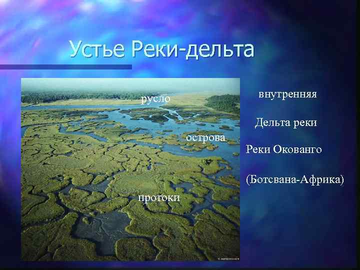 Устье Реки-дельта внутренняя русло Дельта реки острова Реки Окованго (Ботсвана-Африка) протоки 