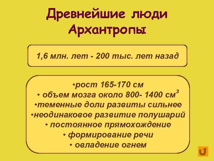 Древнейшие люди Архантропы 1, 6 млн. лет - 200 тыс. лет назад • рост