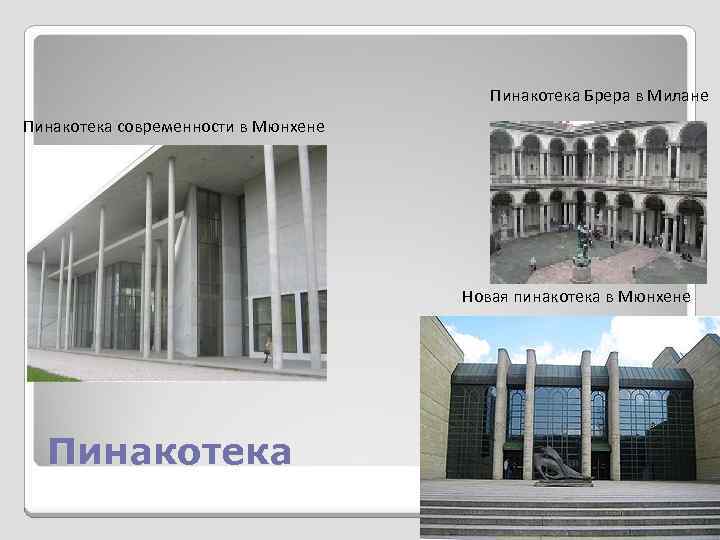 Пинакотека Брера в Милане Пинакотека современности в Мюнхене Новая пинакотека в Мюнхене Пинакотека 