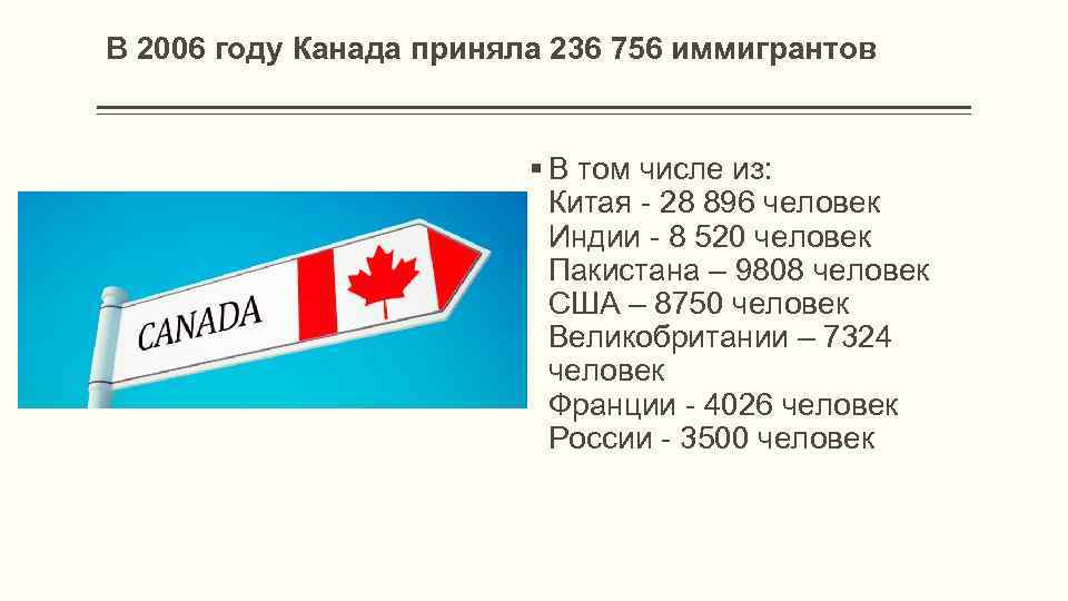  В 2006 году Канада приняла 236 756 иммигрантов § В том числе из: