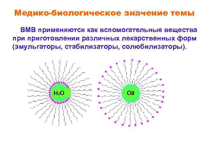 Медико-биологическое значение темы ВМВ применяются как вспомогательные вещества приготовлении различных лекарственных форм (эмульгаторы, стабилизаторы,