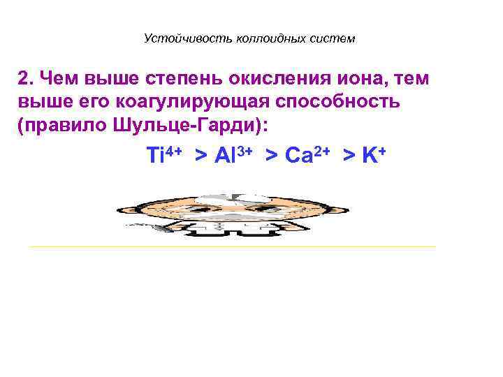 Устойчивость коллоидных систем 2. Чем выше степень окисления иона, тем выше его коагулирующая способность
