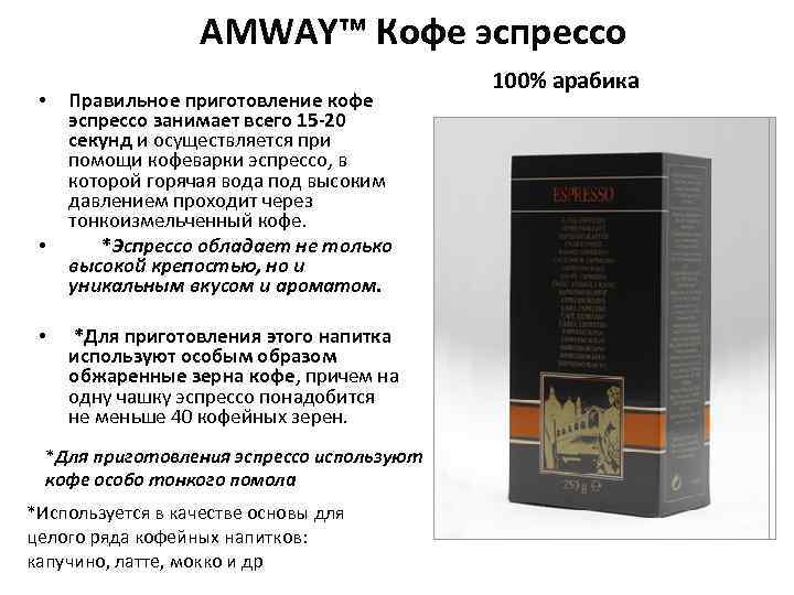 AMWAY™ Кофе эспрессо • • • Правильное приготовление кофе эспрессо занимает всего 15 -20