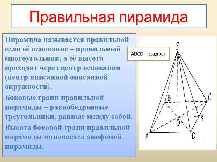 Правильная треугольная пирамида называется. Правильная пирамида. Пирамида правильная пирамида. Правильная пирамида это в геометрии. Боковая грань правильной пирамиды.