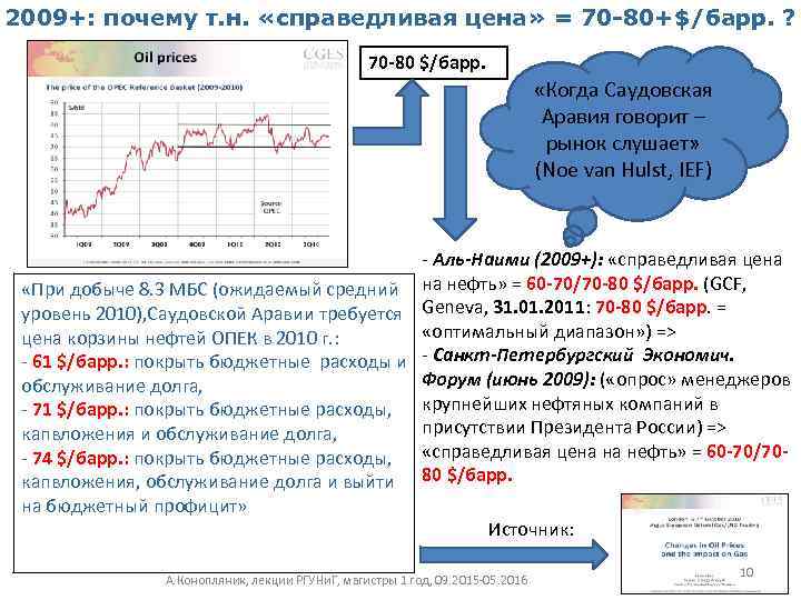 2009+: почему т. н. «справедливая цена» = 70 -80+$/барр. ? 70 -80 $/барр. «Когда