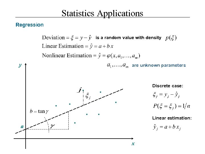 Statistics Applications Regression is a random value with density y are unknown parameters .