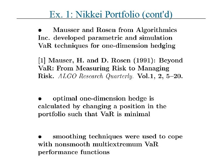 Ex. 1: Nikkei Portfolio (cont'd) 