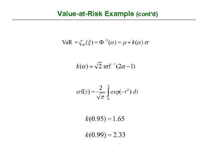 Value-at-Risk Example (cont'd) 