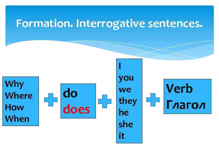 Formation. Interrogative sentences. Why Where How When do does I you we they he