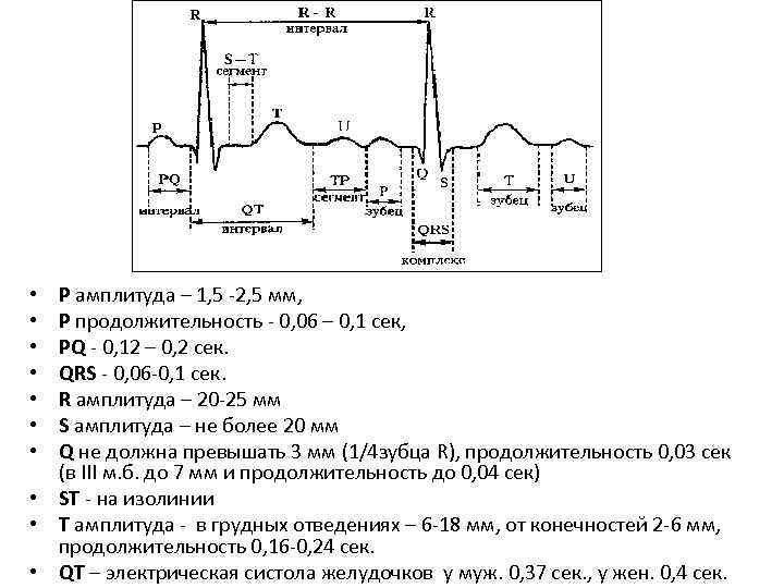 P амплитуда – 1, 5 -2, 5 мм, P продолжительность - 0, 06 –