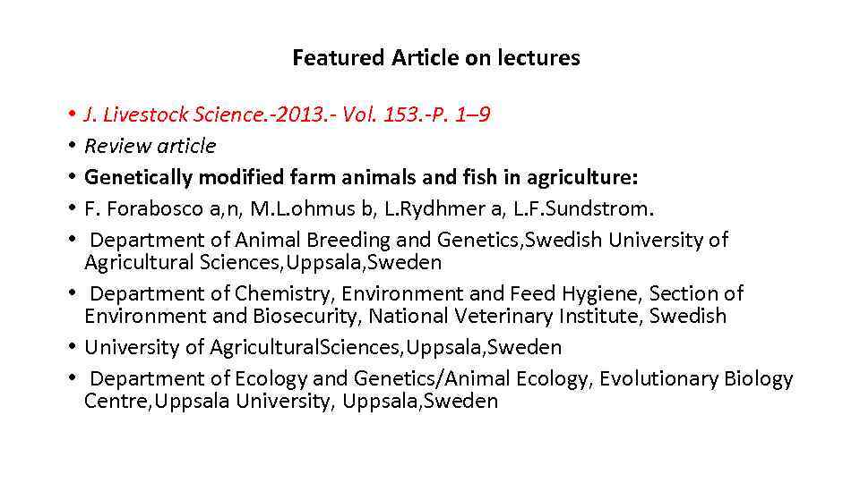 Featured Article on lectures J. Livestock Science. -2013. - Vol. 153. -P. 1– 9