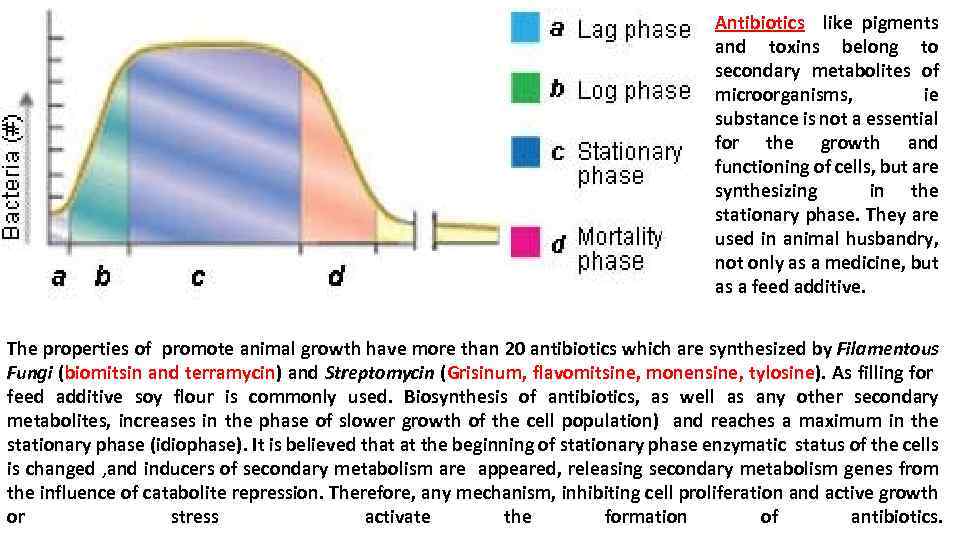 Antibiotics like pigments and toxins belong to secondary metabolites of microorganisms, ie substance is