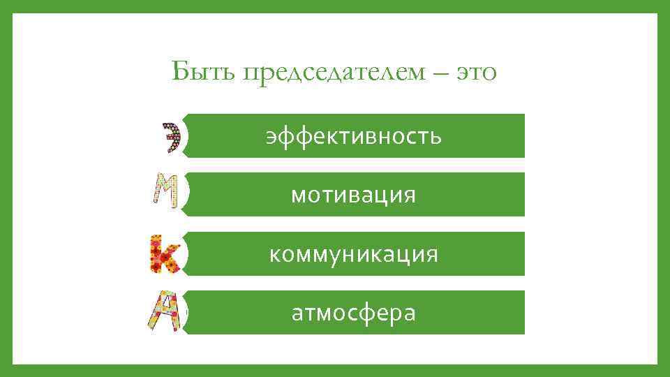 Быть председателем – это эффективность мотивация коммуникация атмосфера 