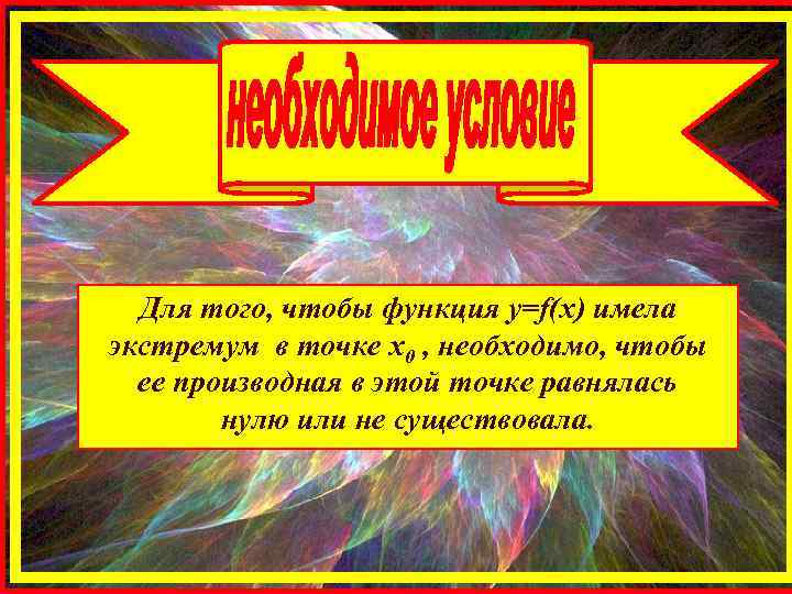 Для того, чтобы функция y=f(x) имела экстремум в точке х0 , необходимо, чтобы ее