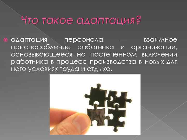 Что такое адаптация? адаптация персонала — взаимное приспособление работника и организации, основывающееся на постепенном