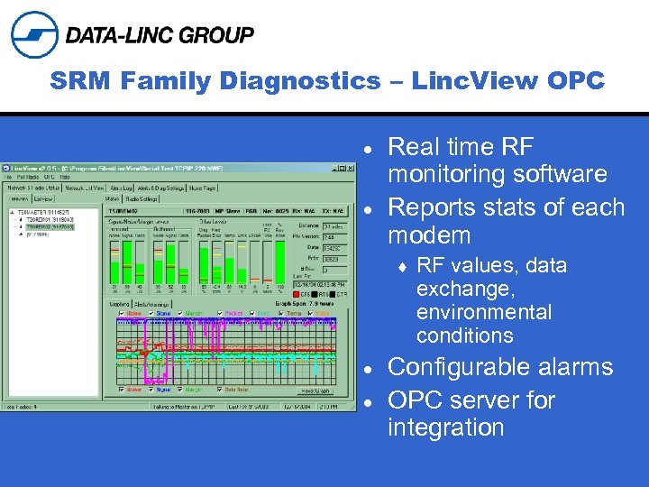 SRM Family Diagnostics – Linc. View OPC Real time RF monitoring software · Reports