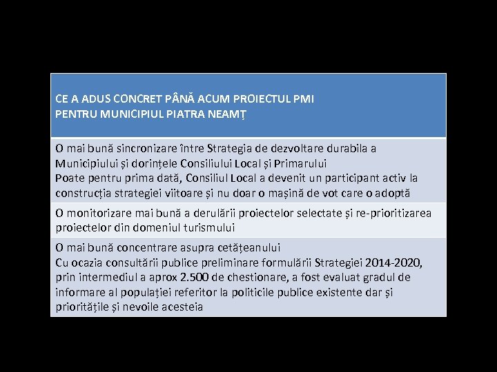 CE A ADUS CONCRET P NĂ ACUM PROIECTUL PMI PENTRU MUNICIPIUL PIATRA NEAMȚ O