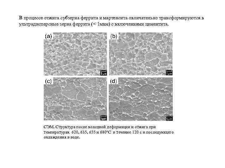 В процессе отжига субзерна феррита и мартенсита окончательно трансформируются в ультрадисперсные зерна феррита (<