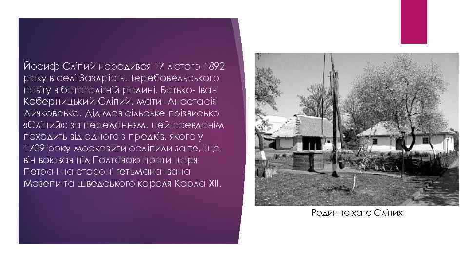 Йосиф Сліпий народився 17 лютого 1892 року в селі Заздрість, Теребовельського повіту в багатодітній