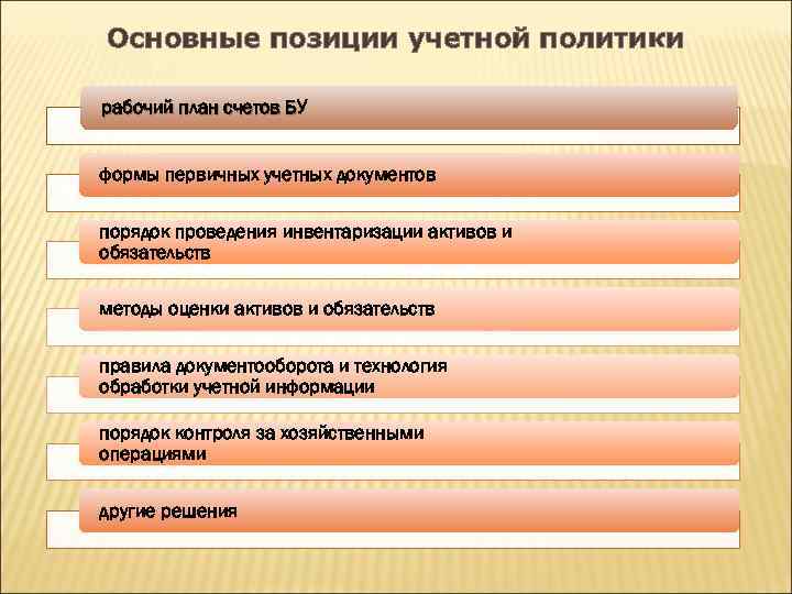 Основные позиции учетной политики рабочий план счетов БУ формы первичных учетных документов порядок проведения