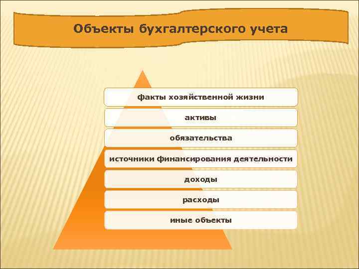 Объекты бухгалтерского учета факты хозяйственной жизни активы обязательства источники финансирования деятельности доходы расходы иные