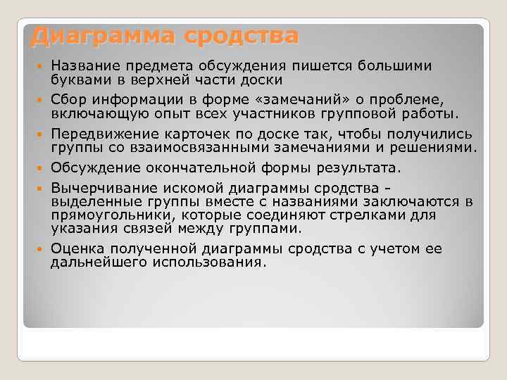 Диаграмма сродства Название предмета обсуждения пишется большими буквами в верхней части доски Сбор информации