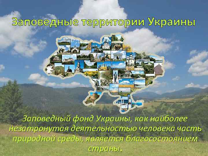 Заповедные территории Украины Заповедный фонд Украины, как наиболее незатронутая деятельностью человека часть природной среды,