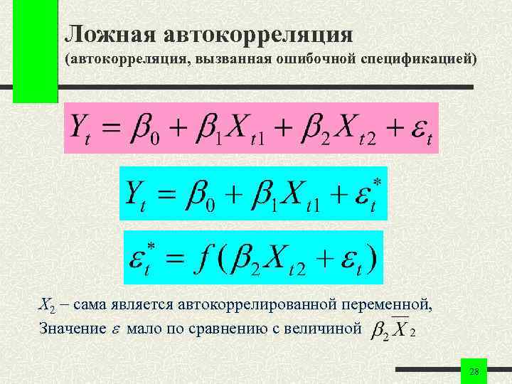 Ложная автокорреляция (автокорреляция, вызванная ошибочной спецификацией) X 2 сама является автокоррелированной переменной, Значение мало