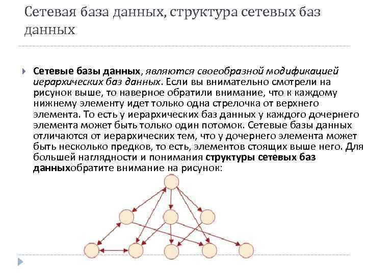 Сетевая база данных, структура сетевых баз данных Сетевые базы данных, являются своеобразной модификацией иерархических