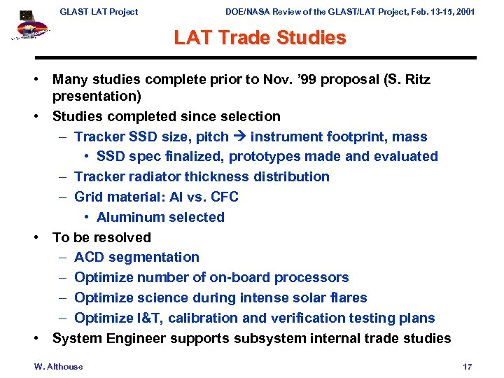 GLAST LAT Project DOE/NASA Review of the GLAST/LAT Project, Feb. 13 -15, 2001 LAT