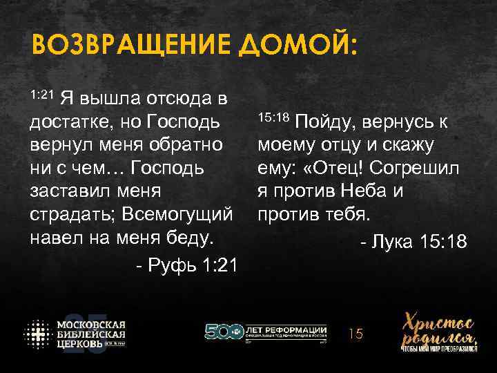 ВОЗВРАЩЕНИЕ ДОМОЙ: 1: 21 Я вышла отсюда в достатке, но Господь вернул меня обратно